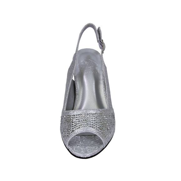 Floral Lorena Womens Wide Width Rhinestone Studded Dress Slingback Shoes
